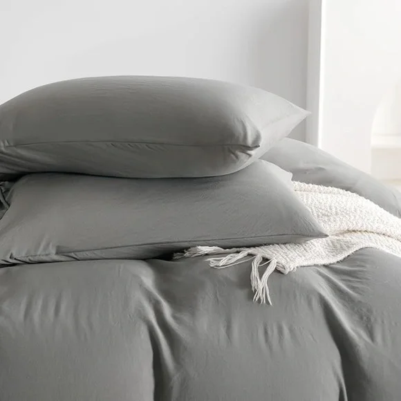 Grey Duvet Cover Queen Size, Microfiber Duvet Cover with Zipper - Picture 4 of 4
